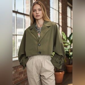 NWOT  House of Harlow 1960 Olive Green Cropped Trench Jacket Blazer ONE SIZE